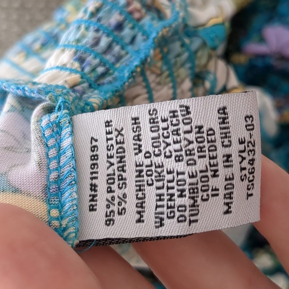 Medium Eclair Floral Flower Top Blue Purple Button Front Shirt - Picture 13 of 13